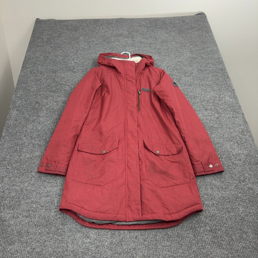 Columbia Jacket Womens M Red Polyester Hooded Omni Heat Long Parka Outdoor